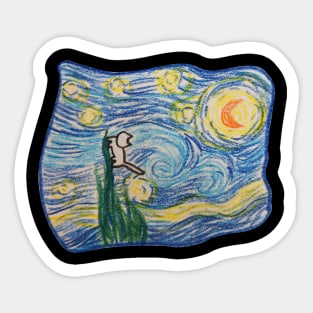 Cat Van Gogh, starry night drawing Sticker